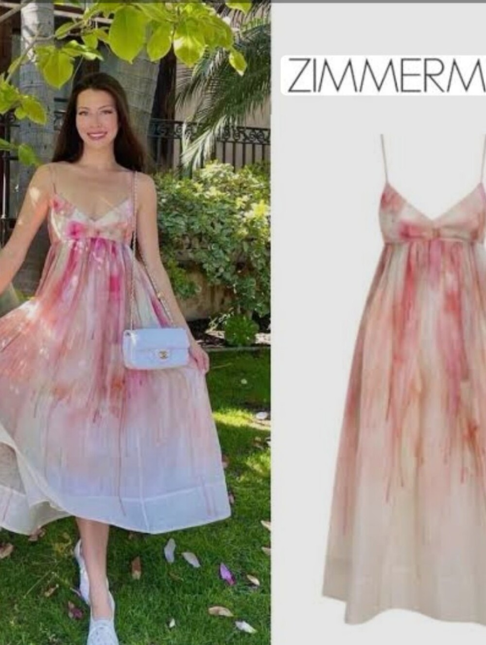 Zimmermann Cream Maxi Dress with Pink and Purple Floral Wash